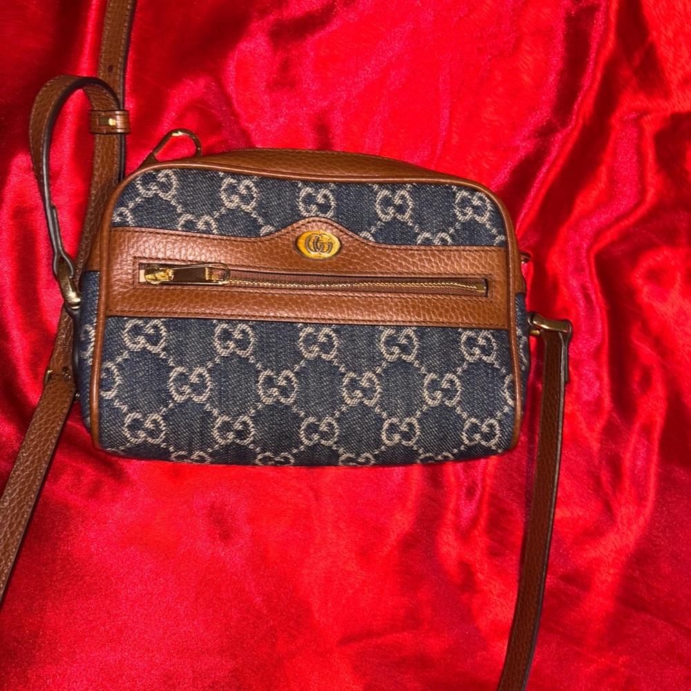 Brown and Navy Gucci Crossbody Bag